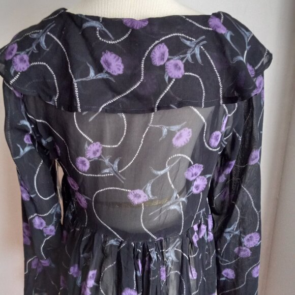 VINTAGE 90s Y2K EQUATION BLACK PURPLE CHIFFON BABYDOLL FLORAL DRESS NOS M - Picture 5 of 9